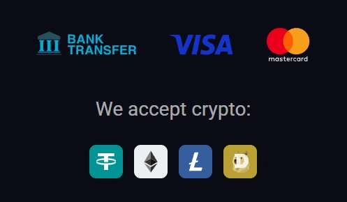 Crash Pirate payment methods including bank transfer Visa Mastercard and cryptocurrency